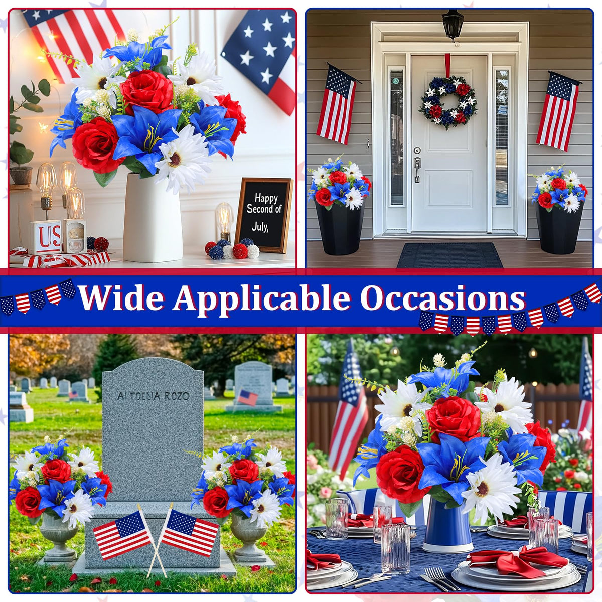 Turnmeon patriotic decor suitable for outdoor gardens or indoor mantels.