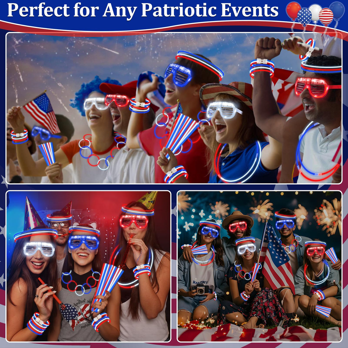 TURNMEON outdoor patriotic party setup with glow elements and lighting