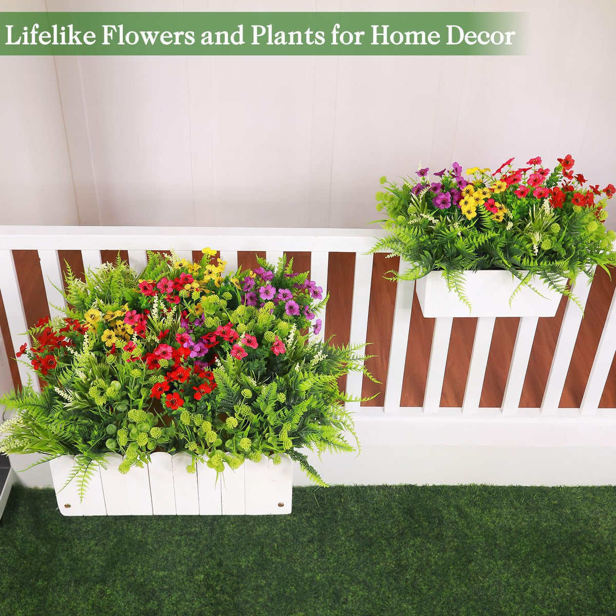 TURNMEON patio and porch display with UV-resistant faux flowers