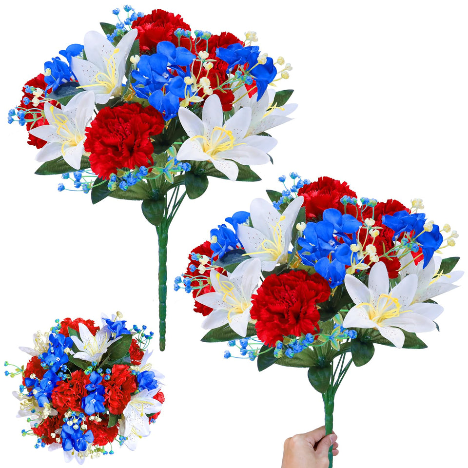 TURNMEON patriotic cemetery bouquet assembly, lifelike arrangement for outdoor memorial displays.