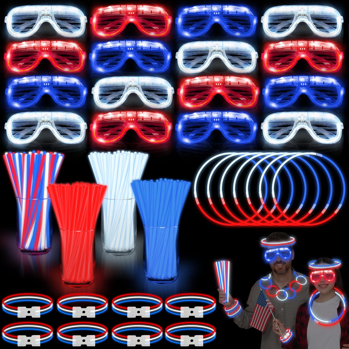 TURNMEON patriotic glow sticks bundle in red white and blue for outdoor celebrations