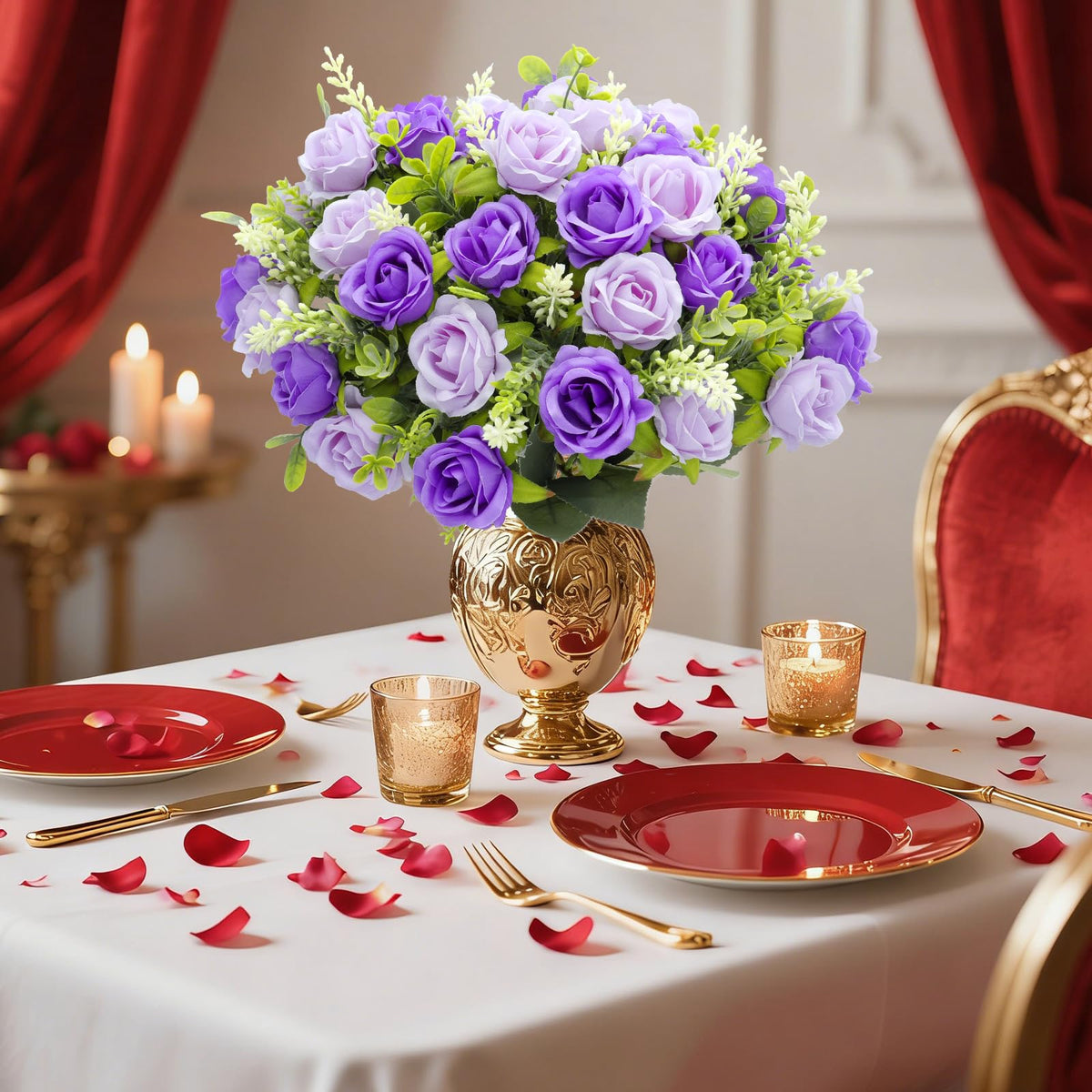 Turnmeon purple rose bouquet placed in a vase for table display.