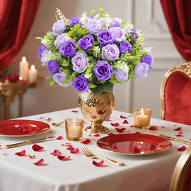 Turnmeon purple rose bouquet placed in a vase for table display.