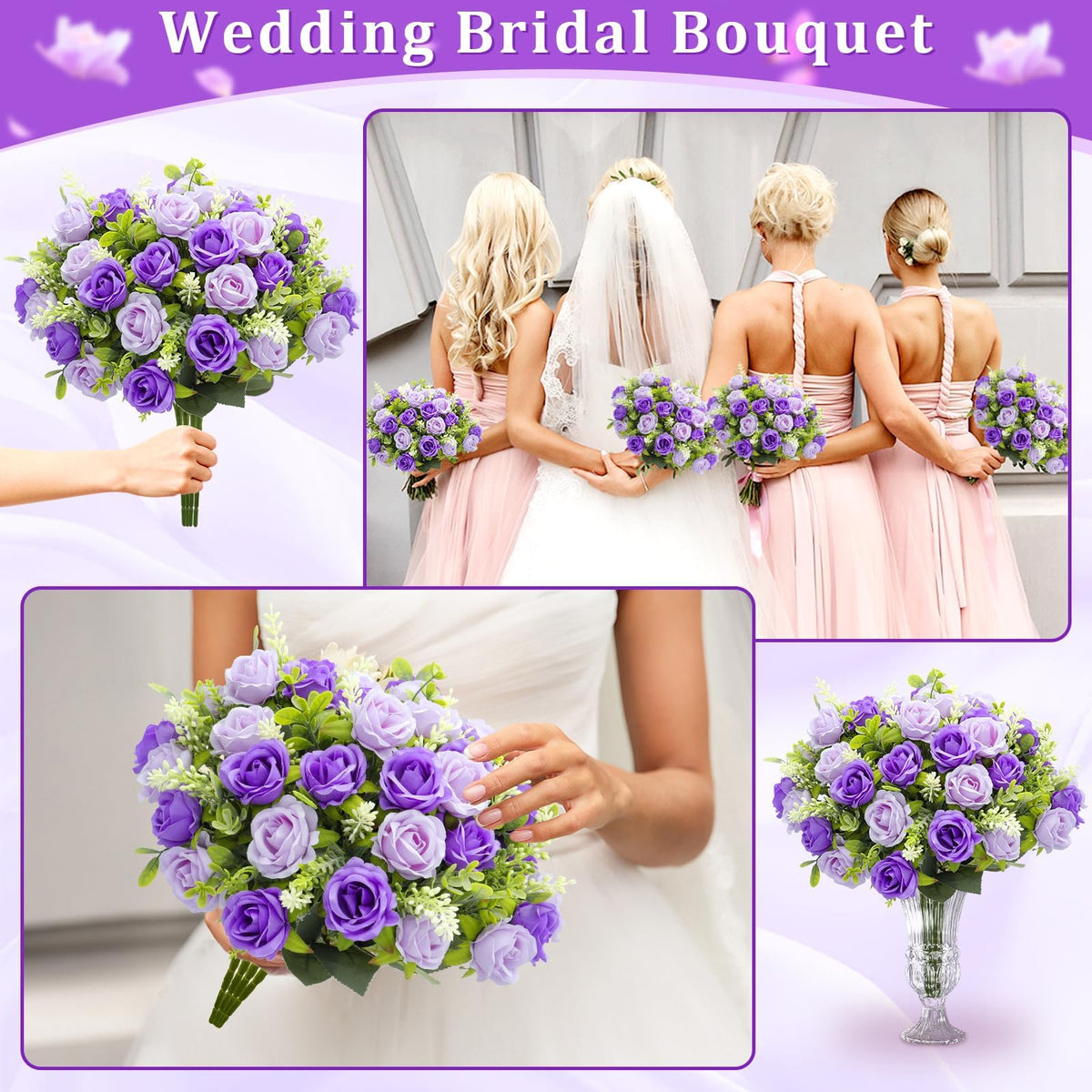 Turnmeon wedding centerpiece purple rose bouquet with durable, lifelike petals.