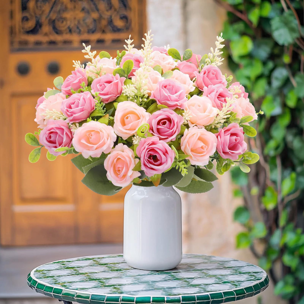 TURNMEON table centerpiece pink roses for shelves and mantels.
