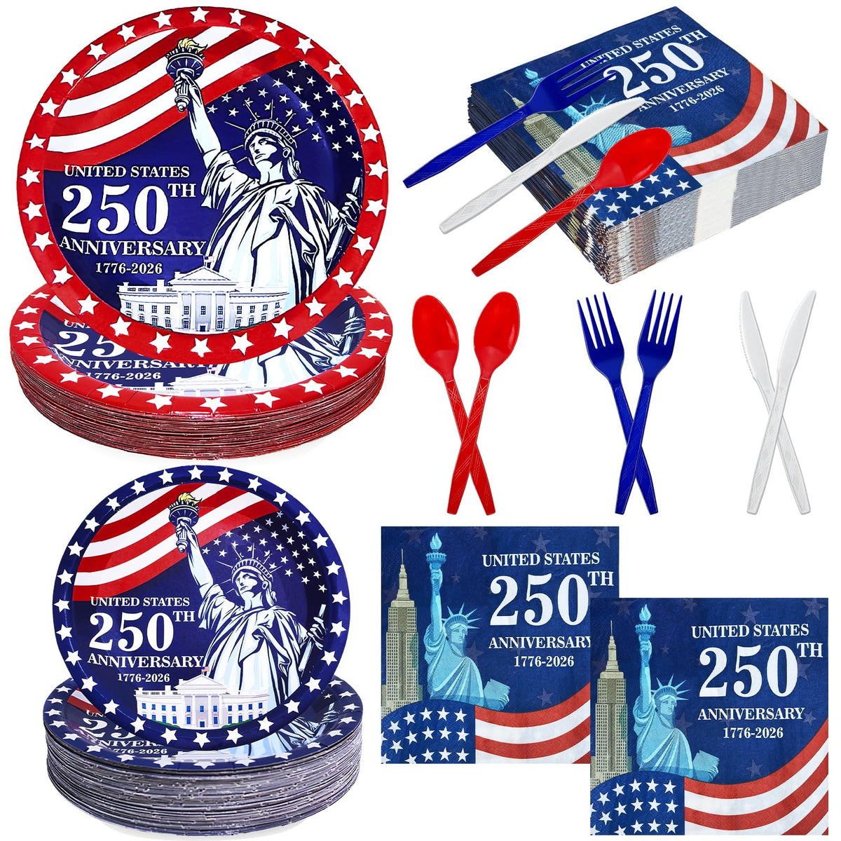 TURNMEON USA flag dinner plates for 50 guests with sturdy, disposable design