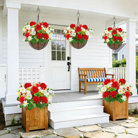 TURNMEON UV-resistant outdoor red artificial flowers staying vibrant in sun