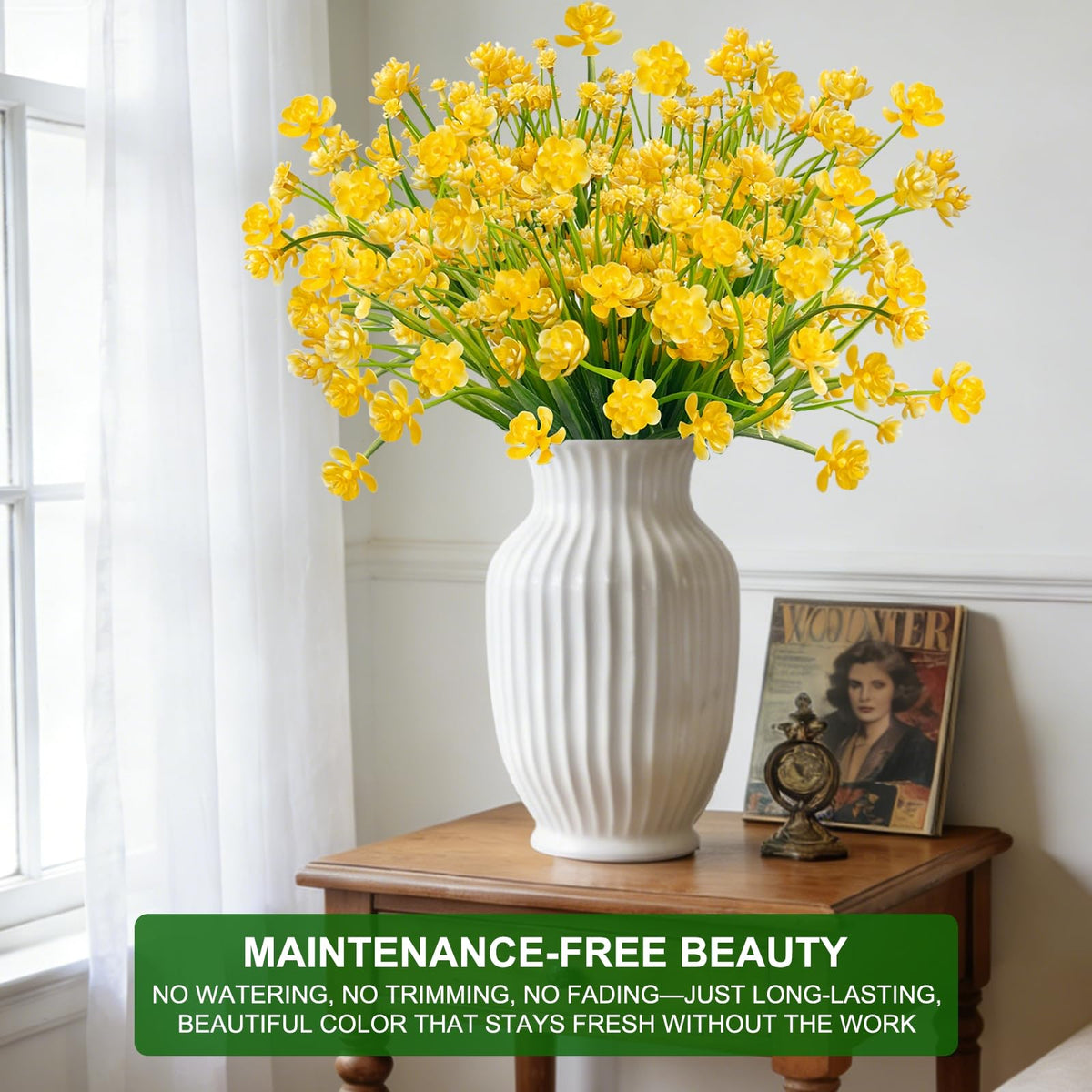 TURNMEON UV-resistant flowers stay bright in sun and rain for outdoor setups.