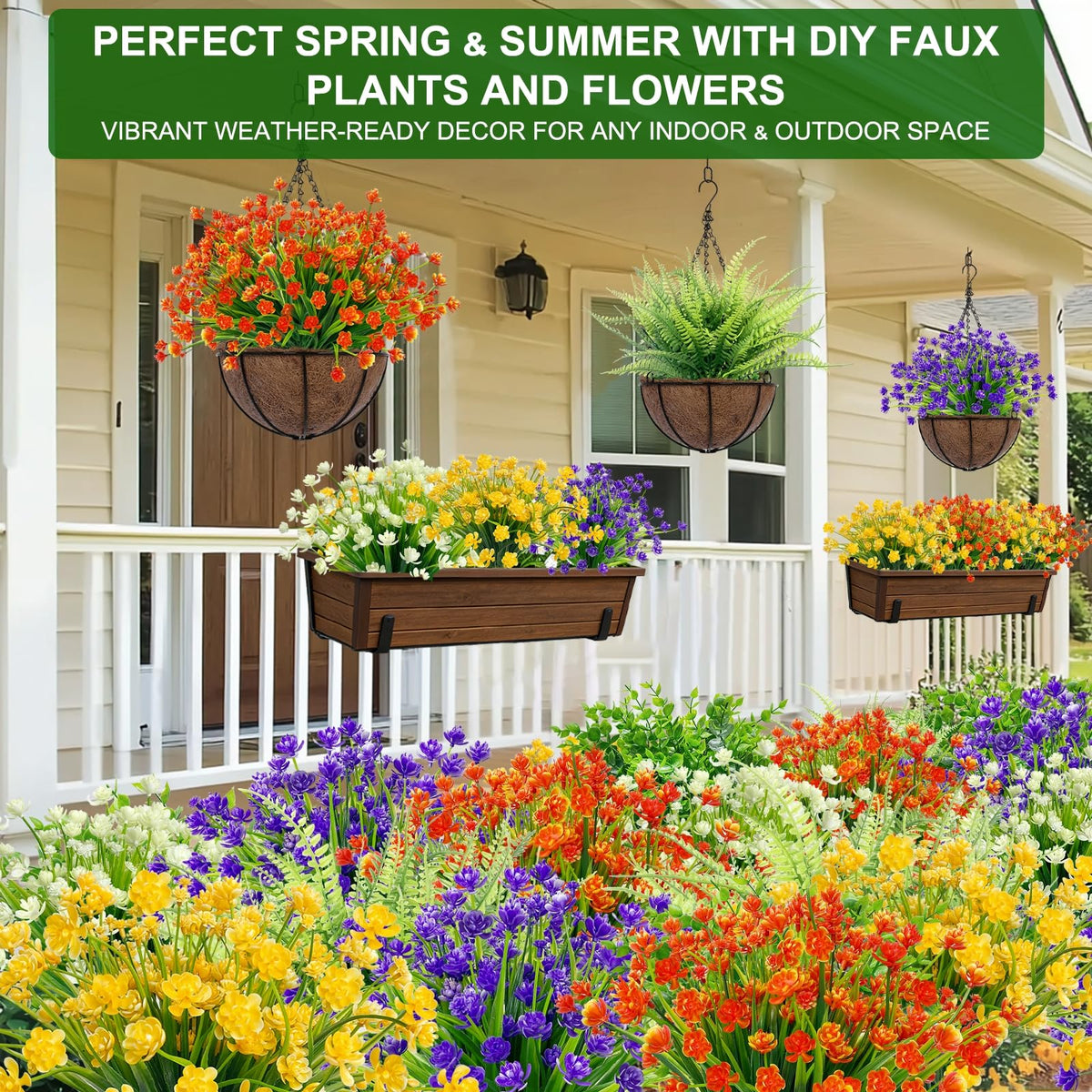 TURNMEON weatherproof faux flowers ready for balcony and patio