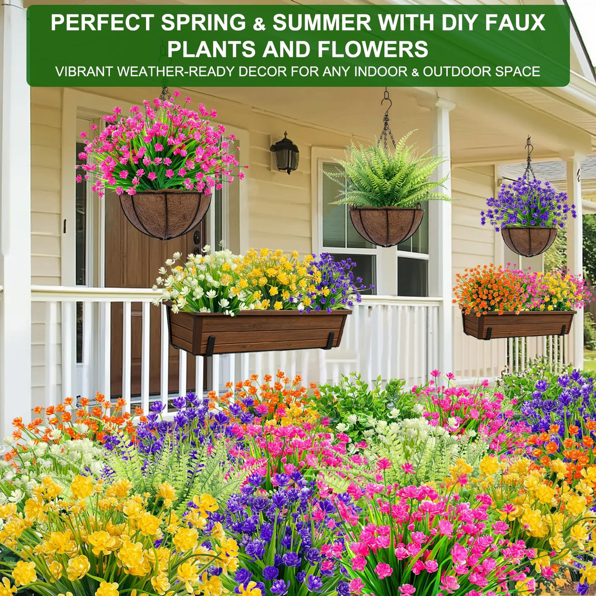 TURNMEON weatherproof flowers suitable for porches, patios, and yards.