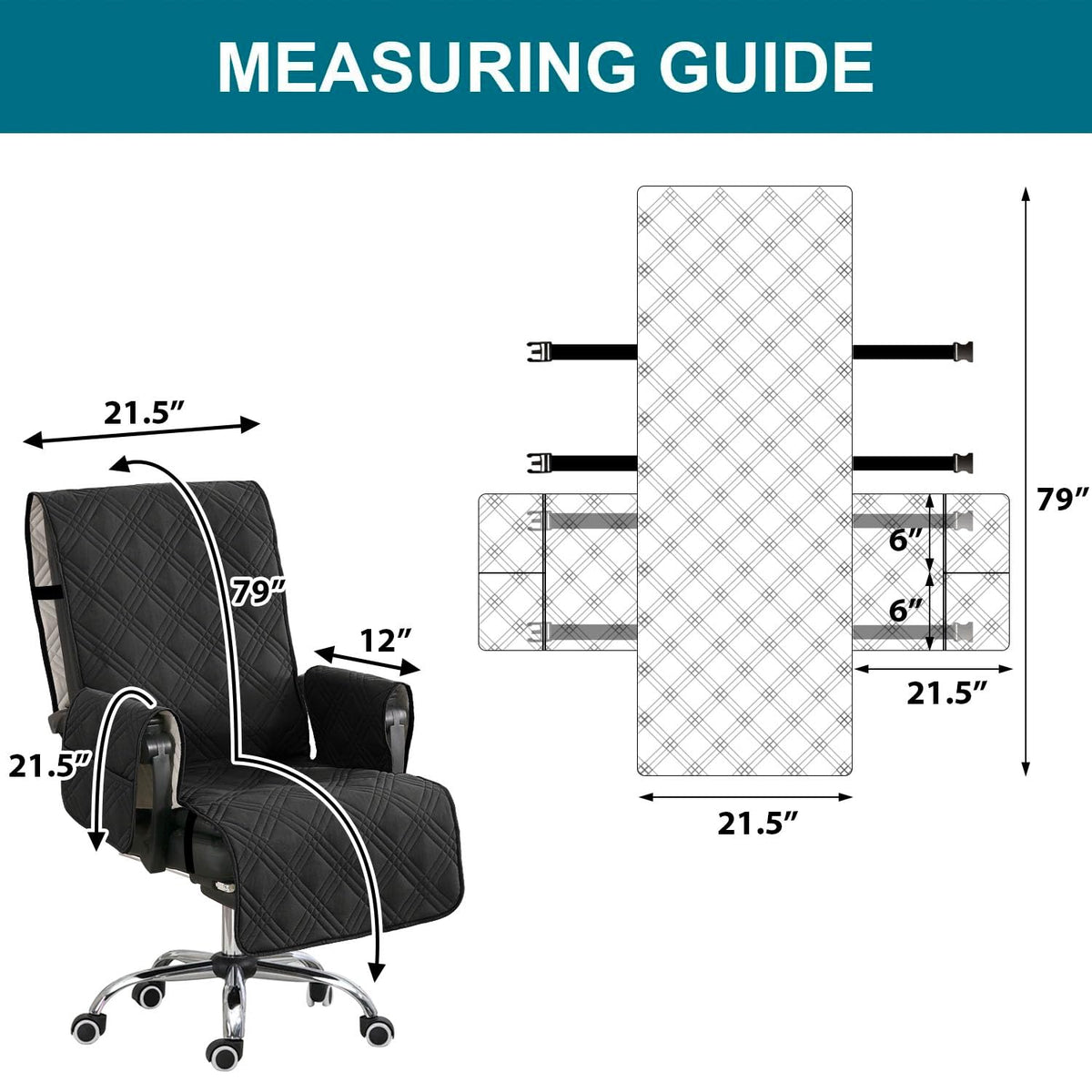 Turquoize armrest covers detail with built-in pockets for quick-access items.