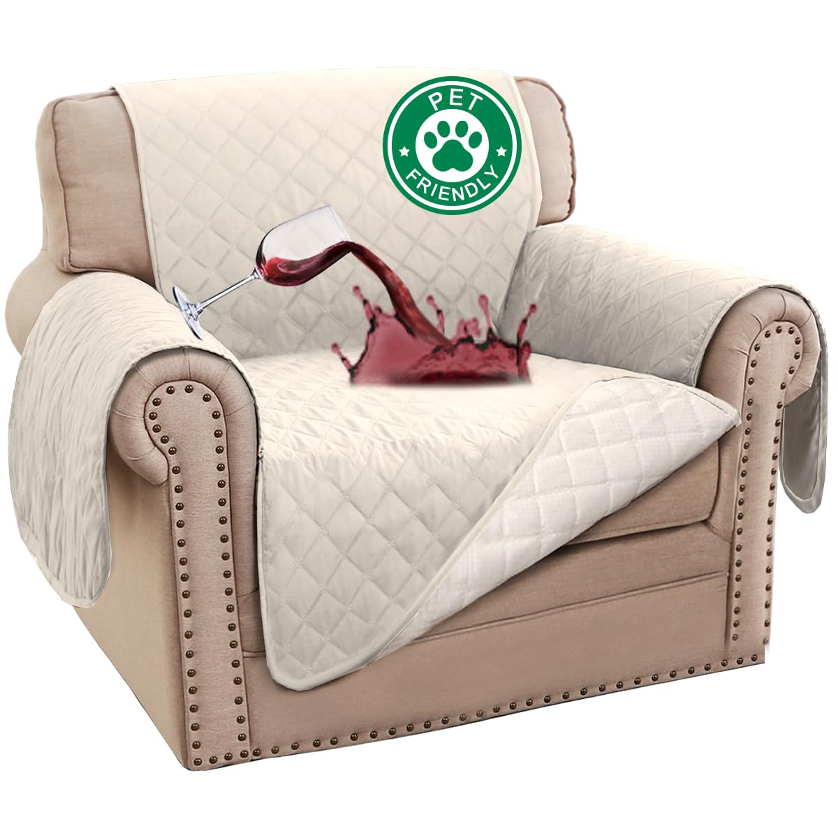 Turquoize ivory chair cover close-up showing diamond quilt and waterproof finish.