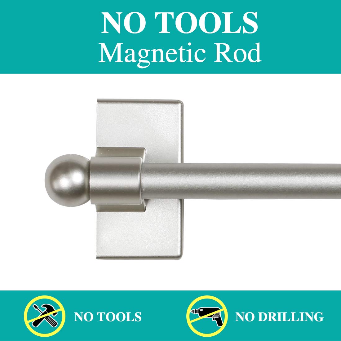 Turquoize magnetic rod on refrigerator for lightweight curtain or towel storage.