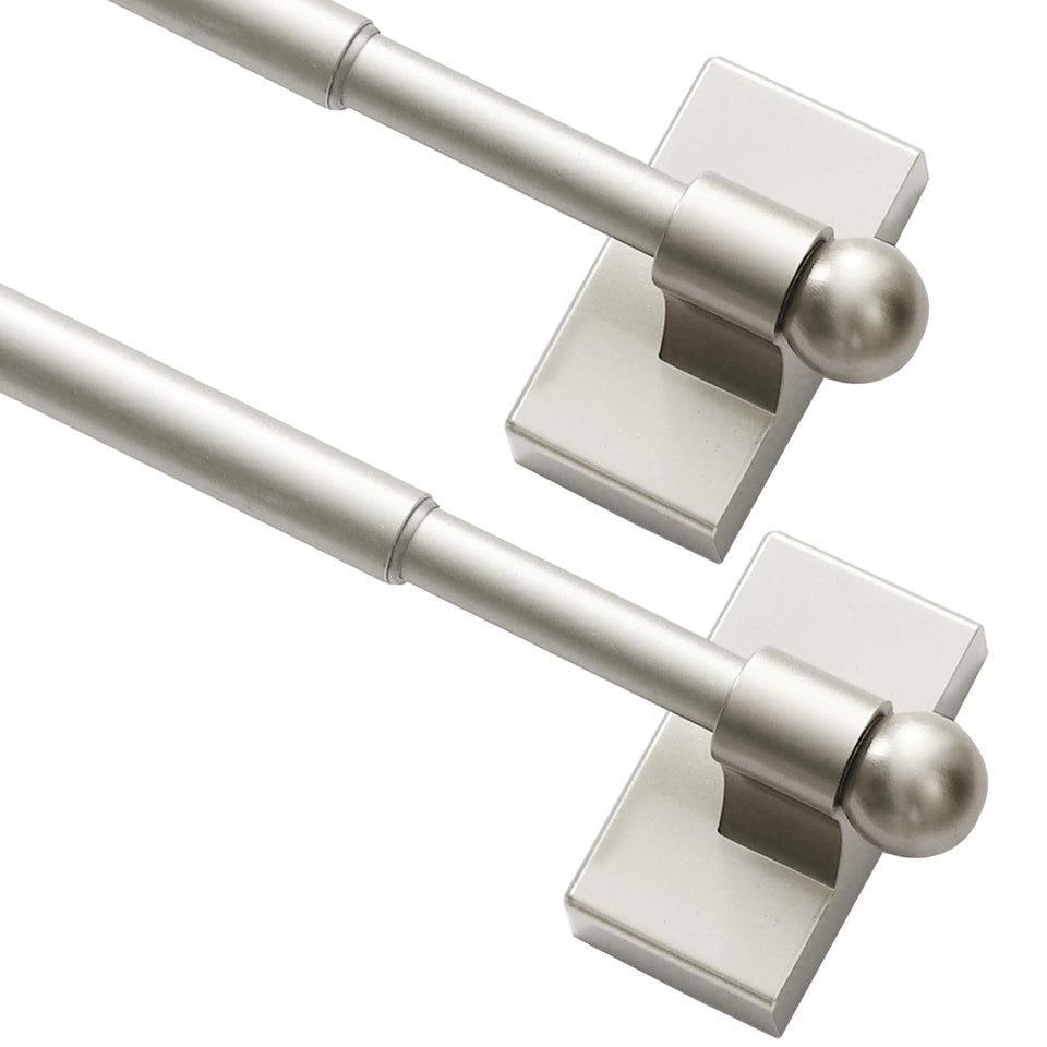 Turquoize magnetic rod on steel door for quick tool-free curtain hanging.