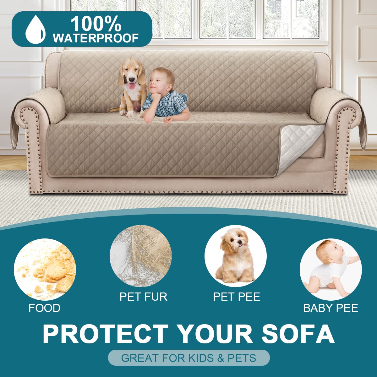 Turquoize pet-friendly sofa protector ideal for dogs and kids
