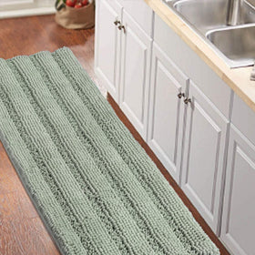 Turquoize Sage bath rug front view with non-slip backing for safety