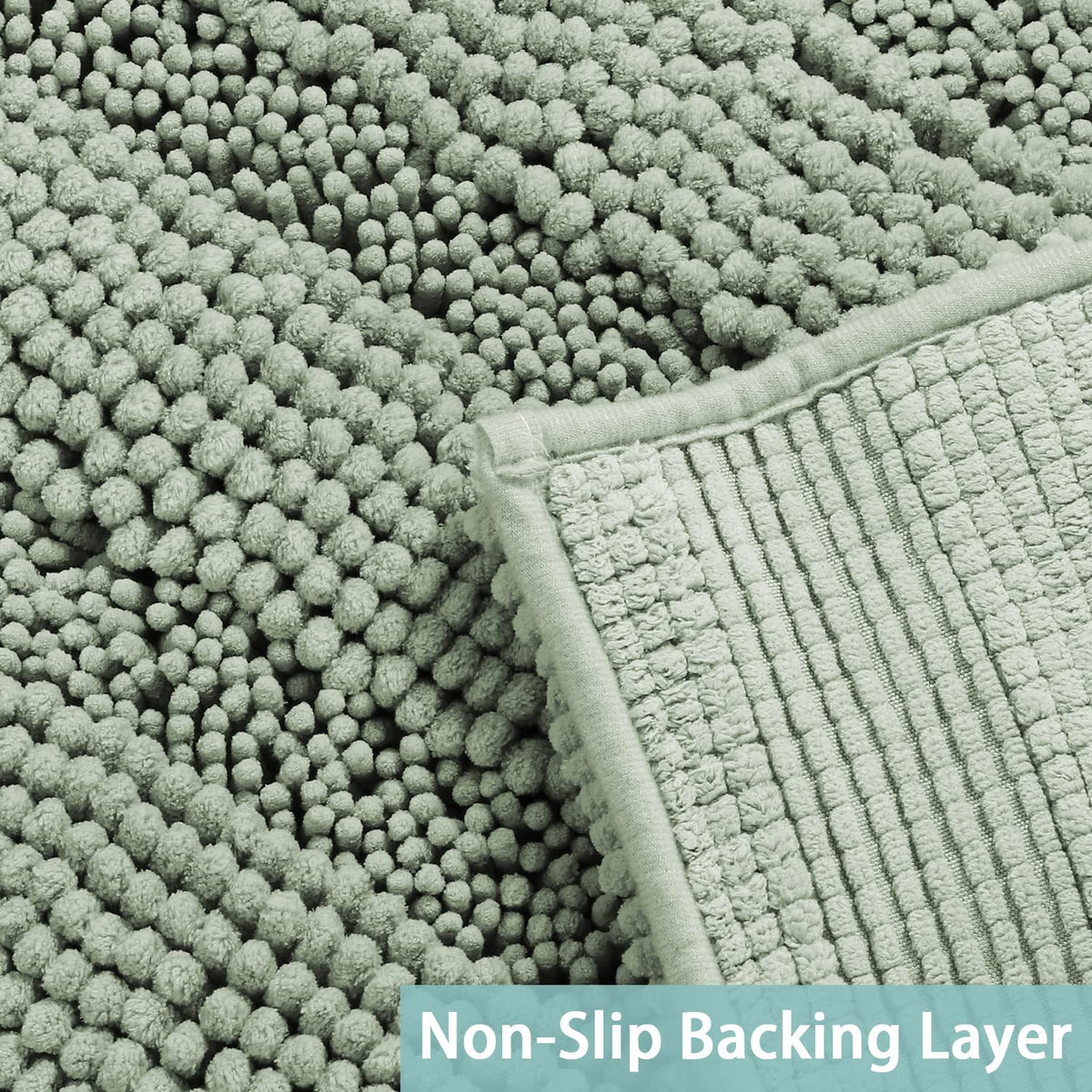 Turquoize Sage bath rug tub-side placement demonstrates quick water absorption