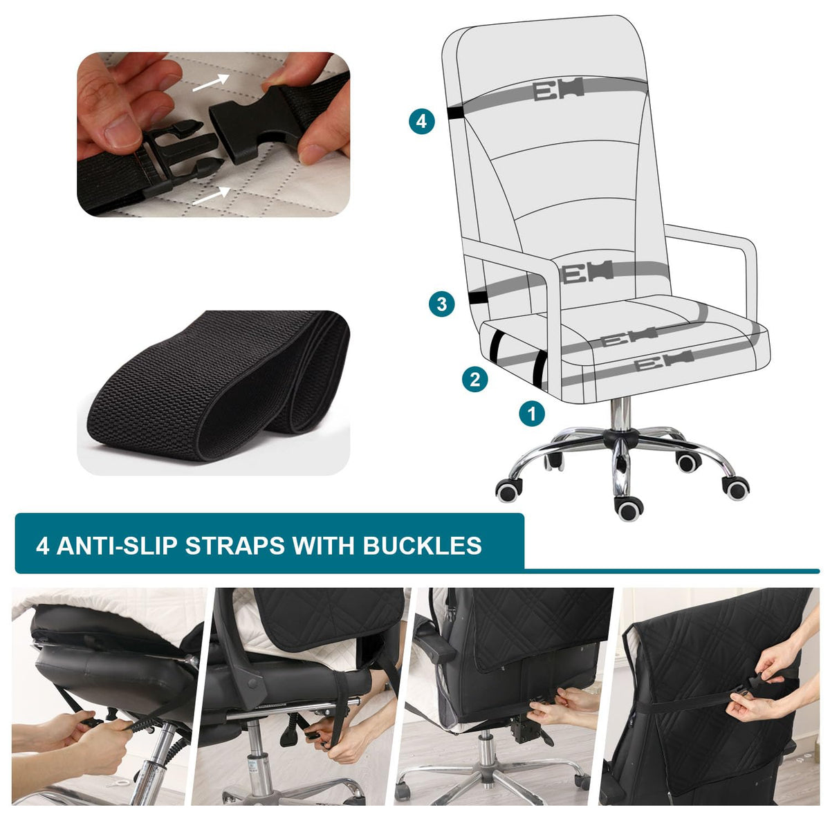 Turquoize side view shows snug fit around backrest and seat.