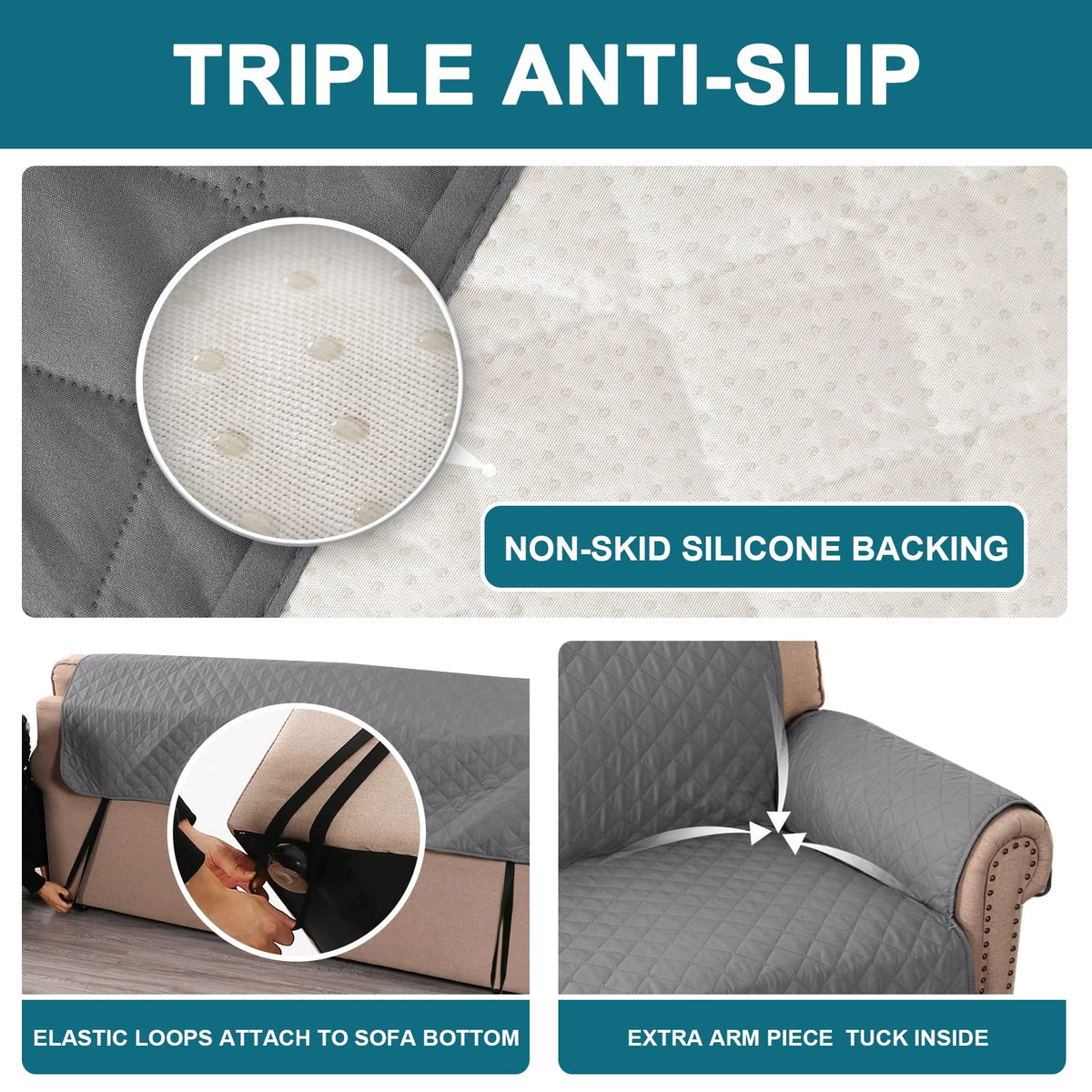 Turquoize sofa cover shown on a 70 inch sofa for a snug fit