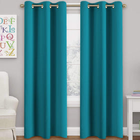 Turquoize teal blackout curtains full view showing modern room-darkening design