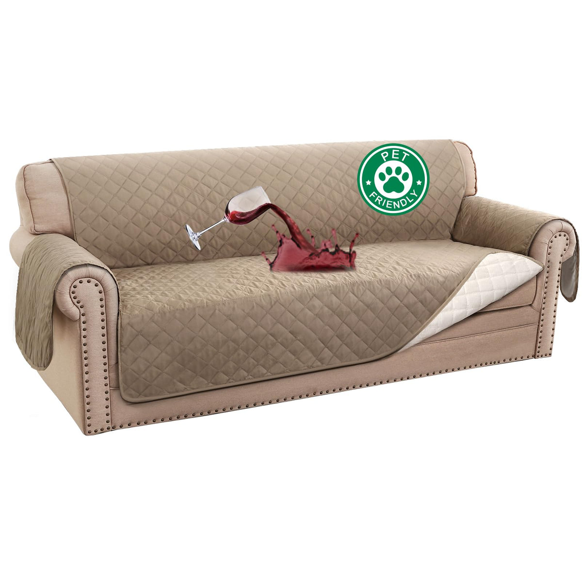 Turquoize waterproof couch cover on a 70-inch sofa protecting against spills