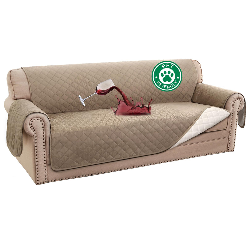 Turquoize waterproof couch cover on a 70-inch sofa protecting against spills