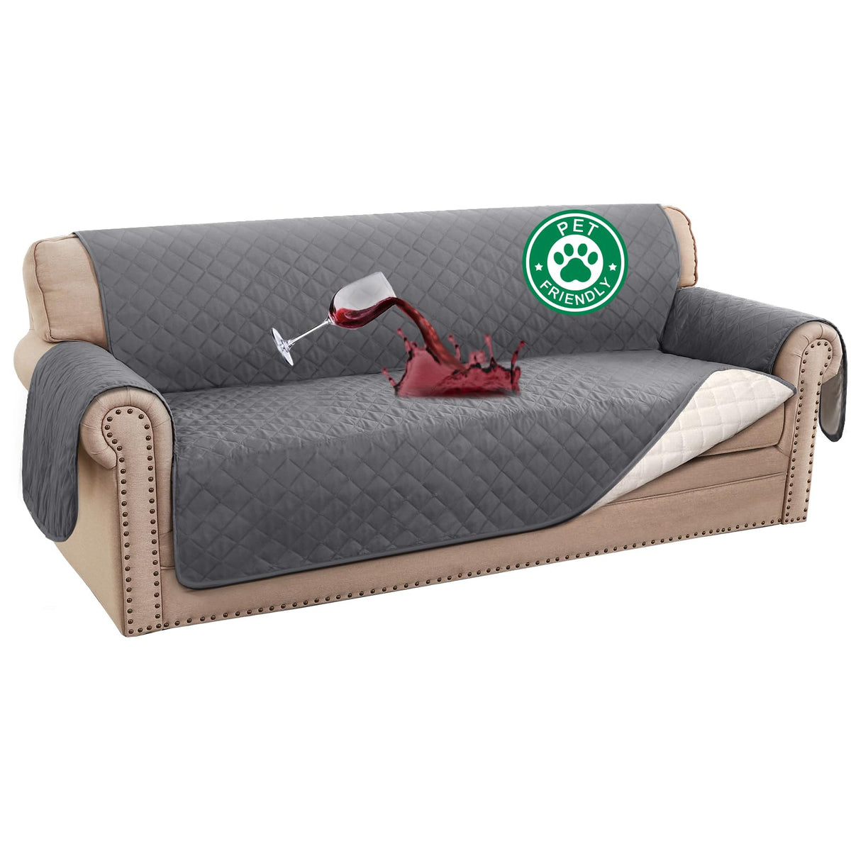 Turquoize waterproof couch cover in gray protects sofas from spills and messes