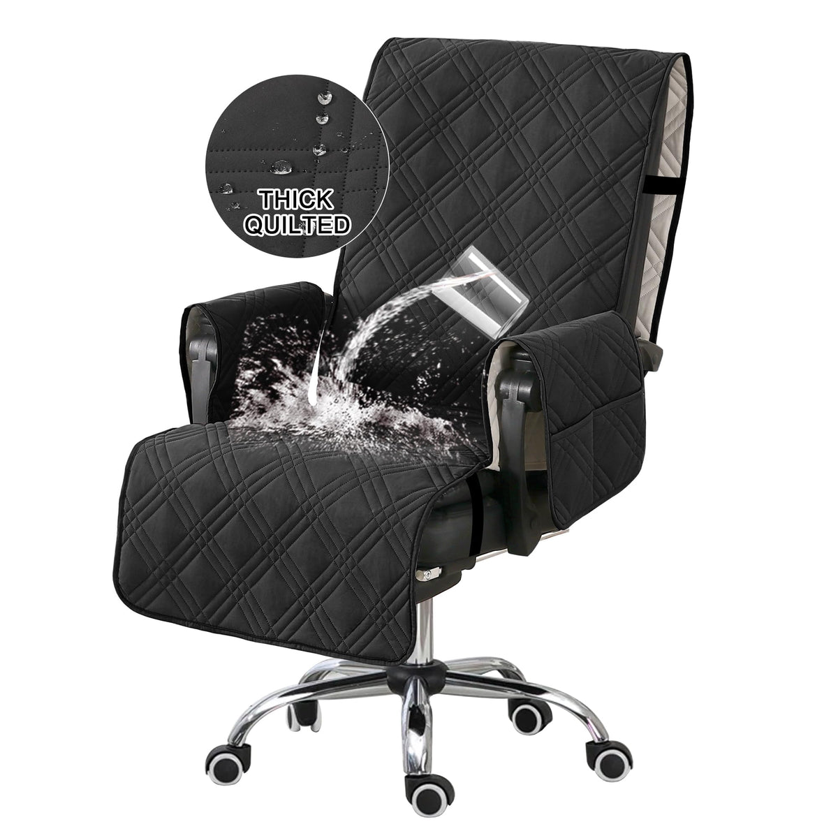 Turquoize waterproof office chair cover with armrests protects from spills and stains.