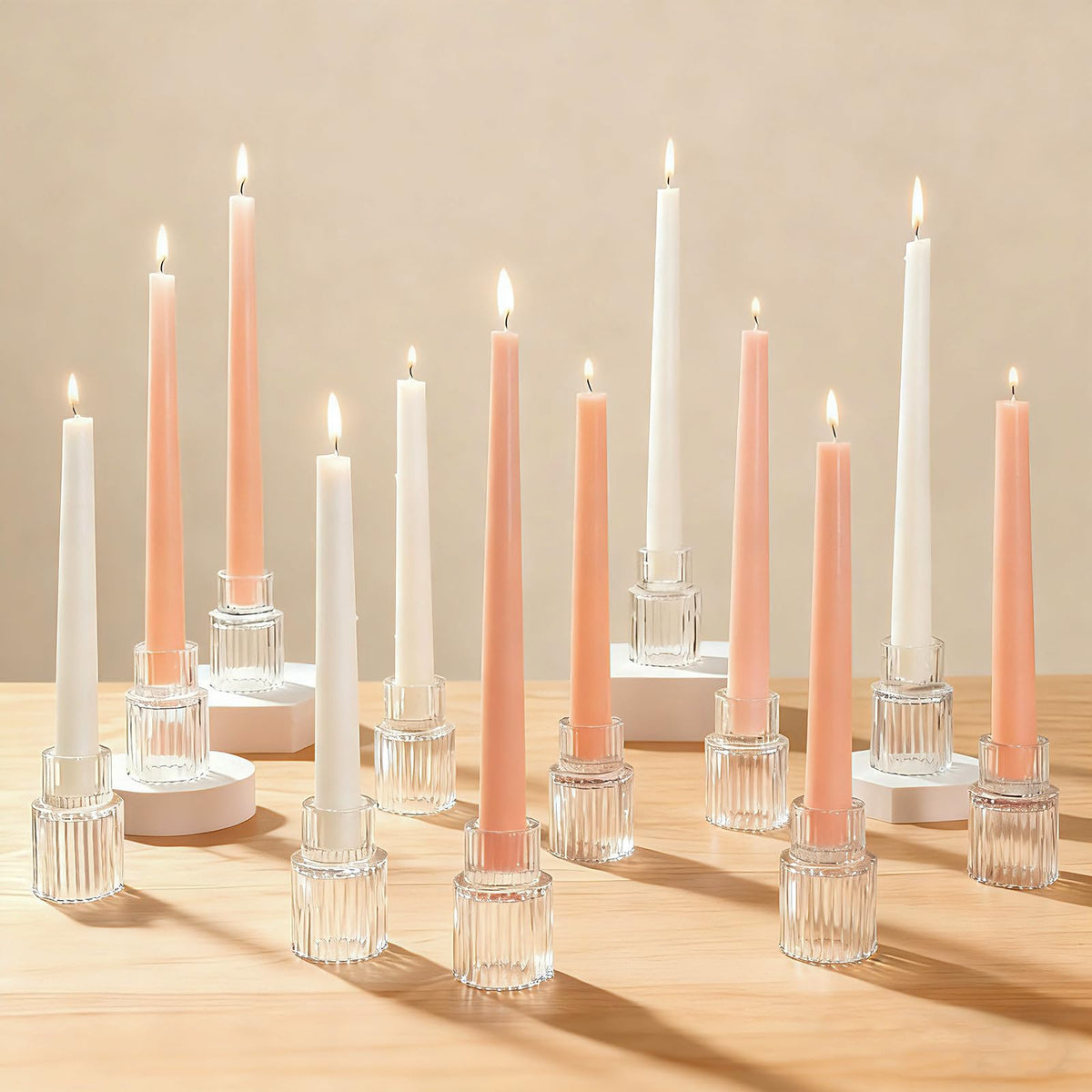 Turvono clear glass taper candle holders with ribbed texture highlight elegant dining