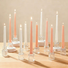 Turvono clear glass taper candle holders with ribbed texture highlight elegant dining