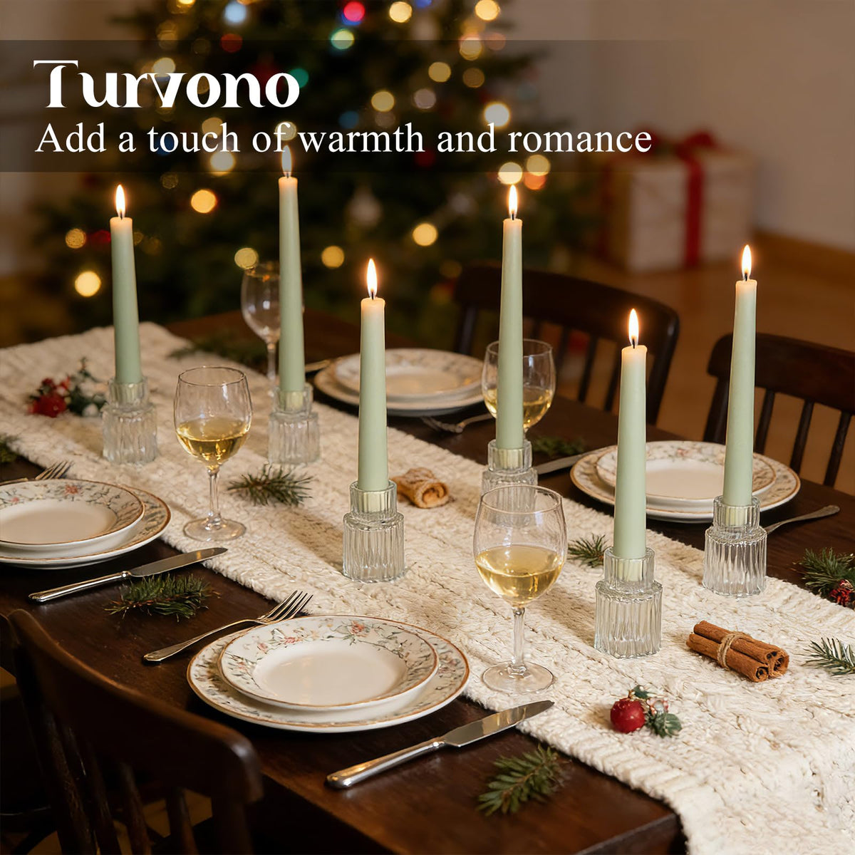 Turvono thick lead-free glass taper candle holders with weighted base for stability