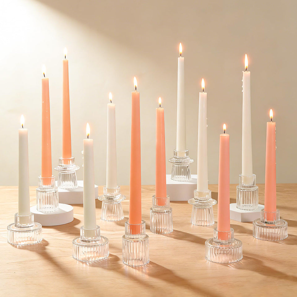 Turvono vintage ribbed glass pillar candle holder enhances table centerpiece with classic charm