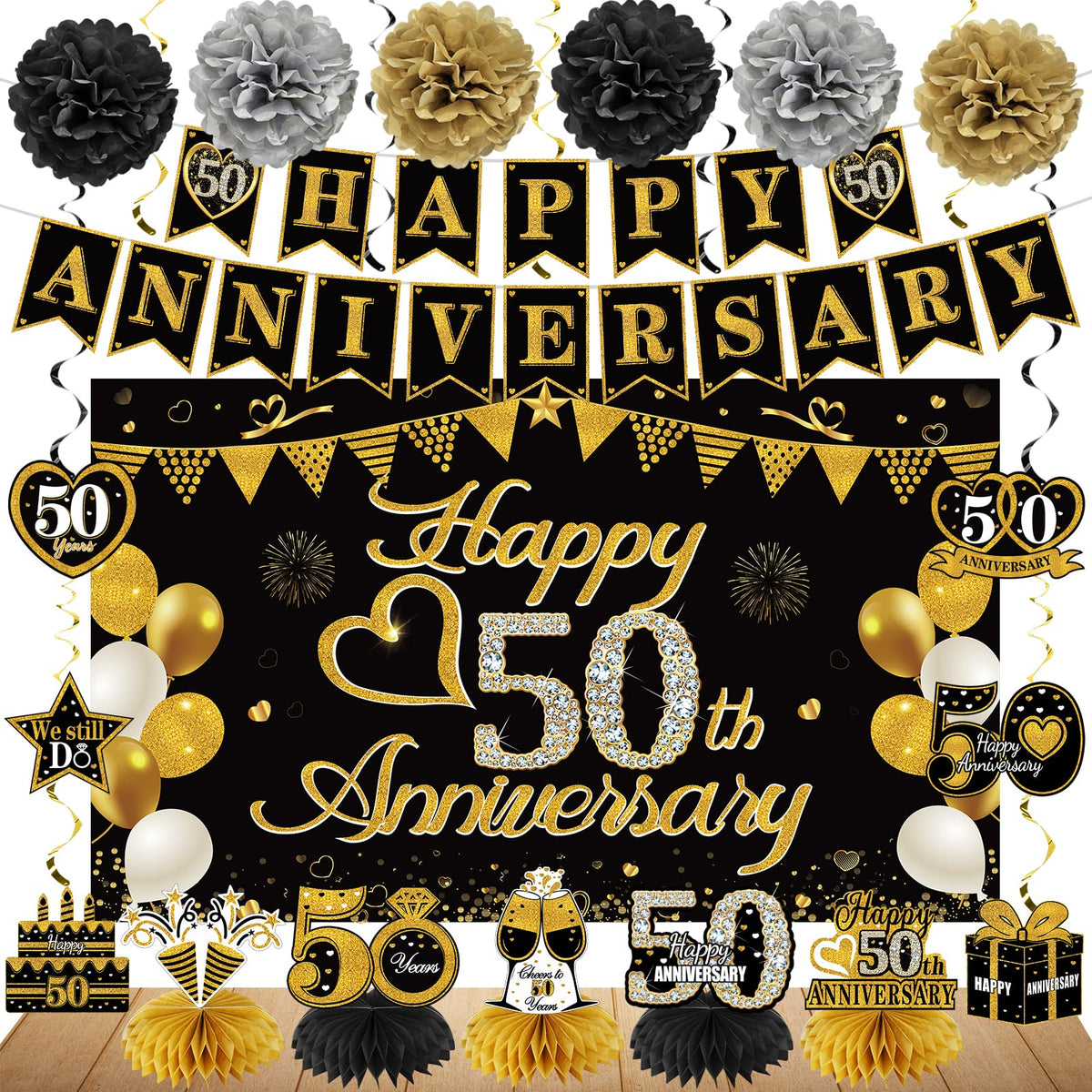 Turypaty Happy 50th Anniversary backdrop for stylish photo moments