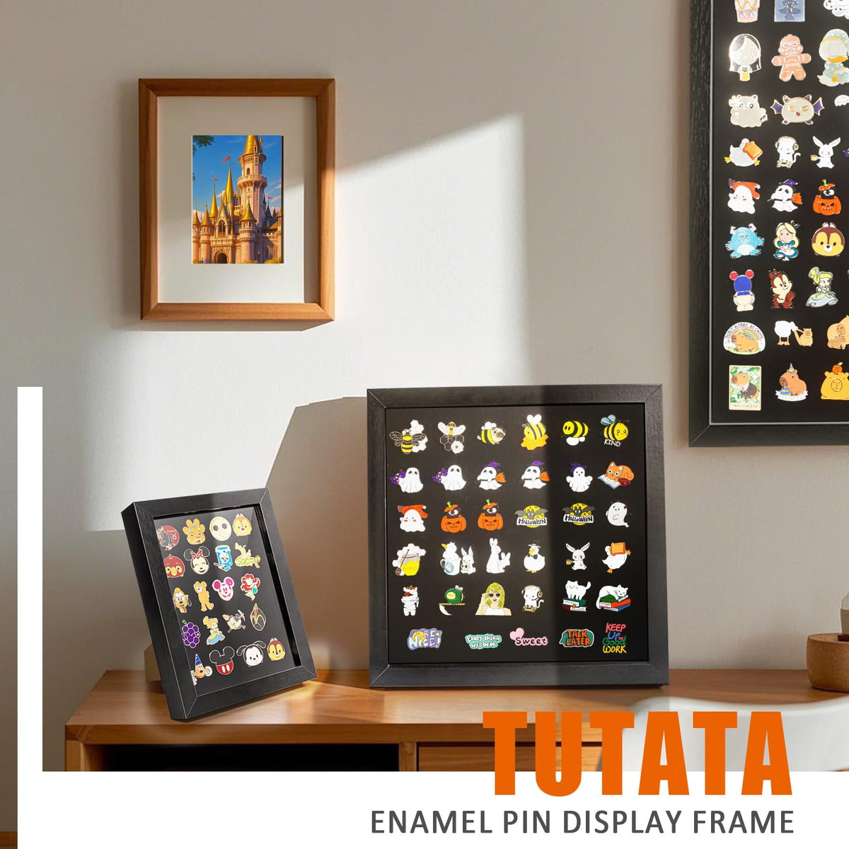 tutata black pin display case blends with decor and keeps pins visible