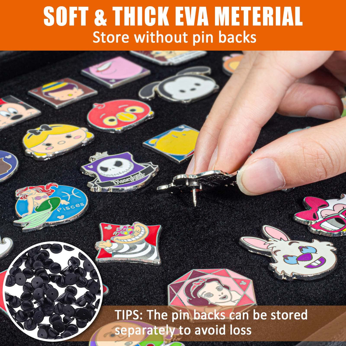 Tutata display case interior uses EVA storage to keep pins secure.