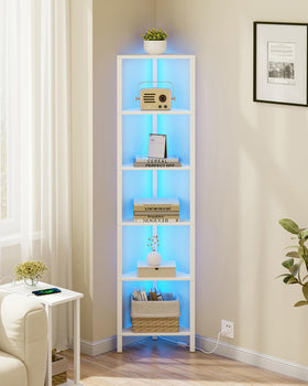 TUTOTAK 6 tier corner shelf with LED light shows easy assembly for living room display
