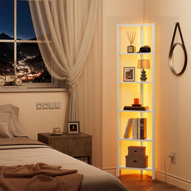 TUTOTAK corner shelf LED light offers multi level storage for books and decor