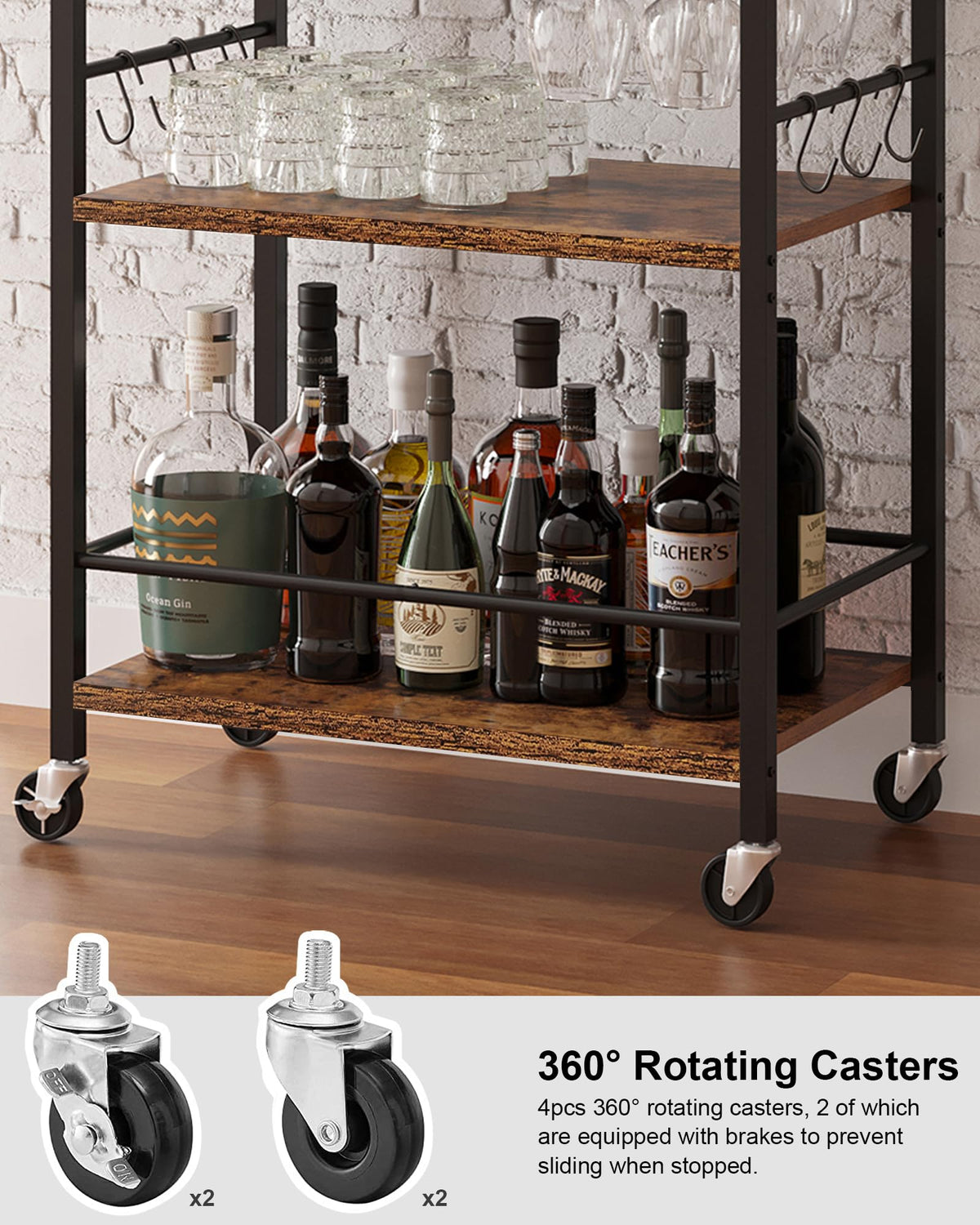 TUTOTAK bar cart glass holder secures stemware for quick entertaining.