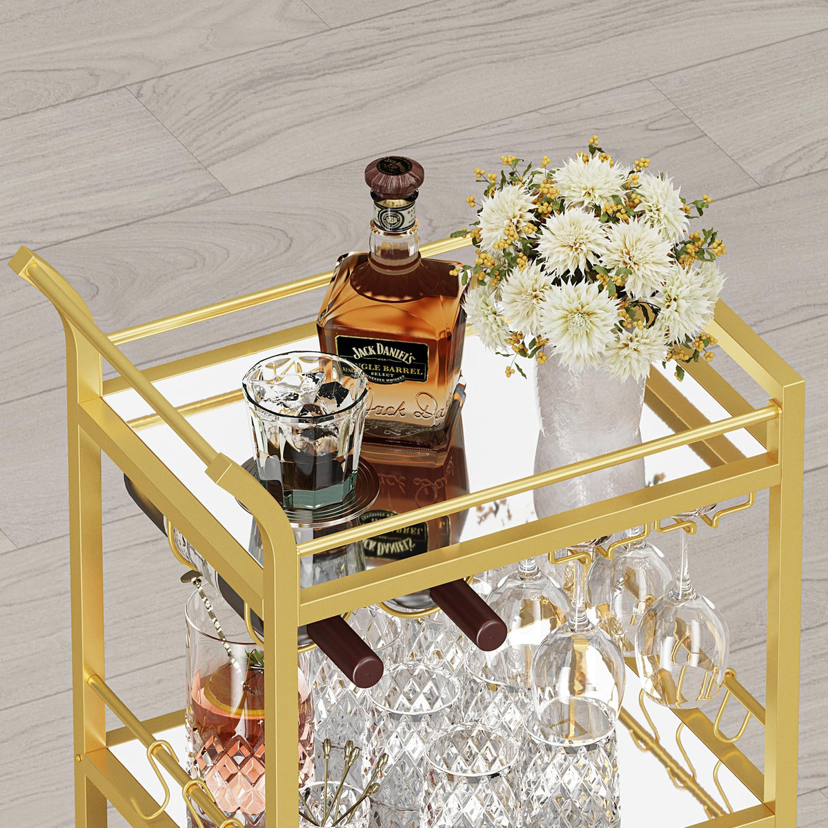 TUTOTAK bar cart in gold finish brings luxurious style to any room