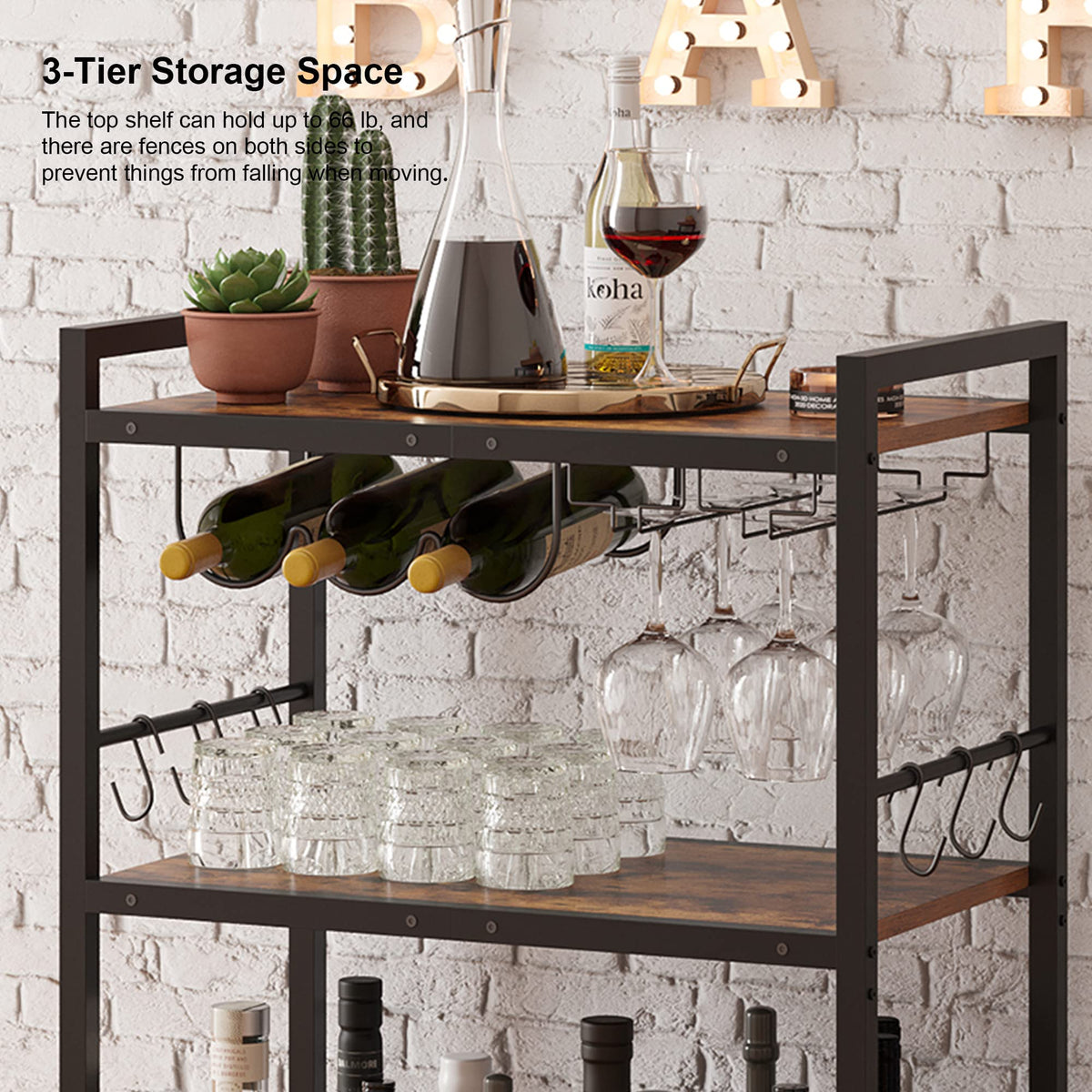TUTOTAK bar cart large three-shelf design stores drinks and snacks efficiently