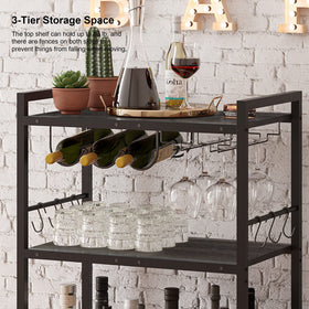 TUTOTAK Bar Cart BC01BK030 large capacity stores bottles and snacks neatly.