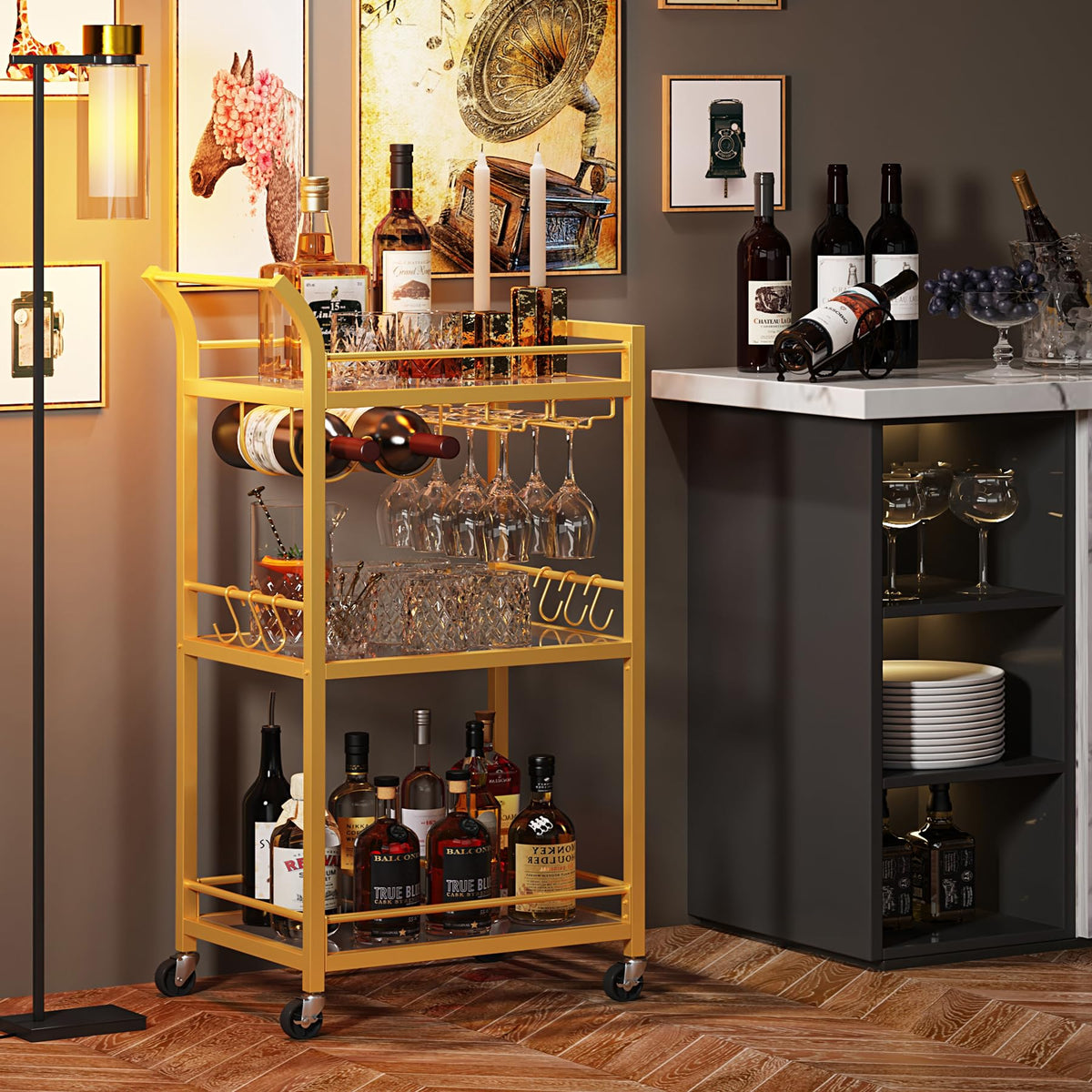 TUTOTAK bar cart serves as a mobile kitchen or drink station