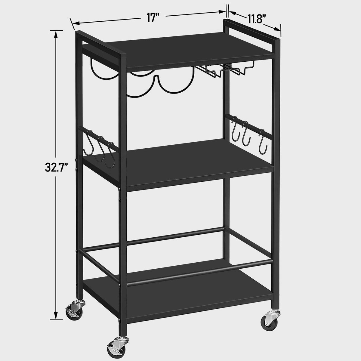TUTOTAK bar cart protective fence prevents spills on bottom shelf.