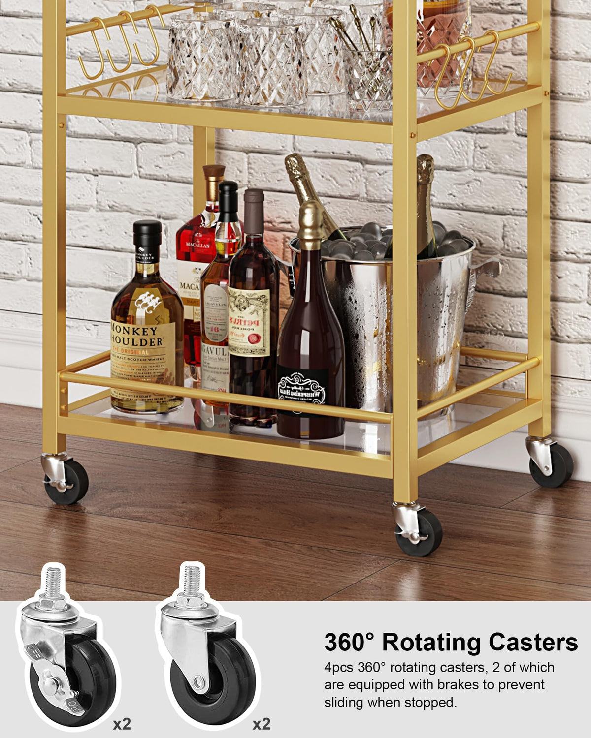 TUTOTAK bar cart rotating casters enable smooth mobility