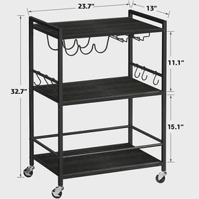 TUTOTAK Bar Cart BC01BK030 three shelves provide organized display space.