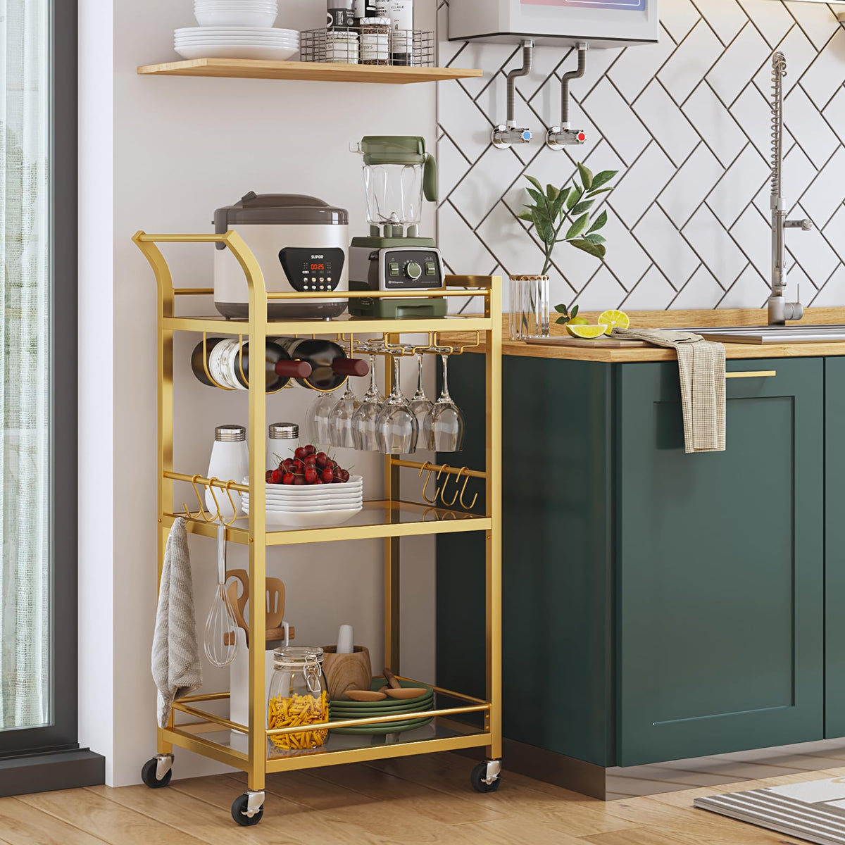 TUTOTAK bar cart three-tier storage maximizes space and organization