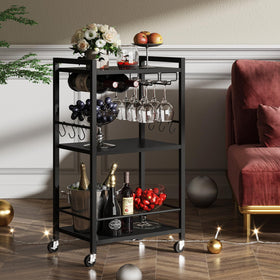 TUTOTAK bar cart with wine rack and glasses holder keeps wine accessible.