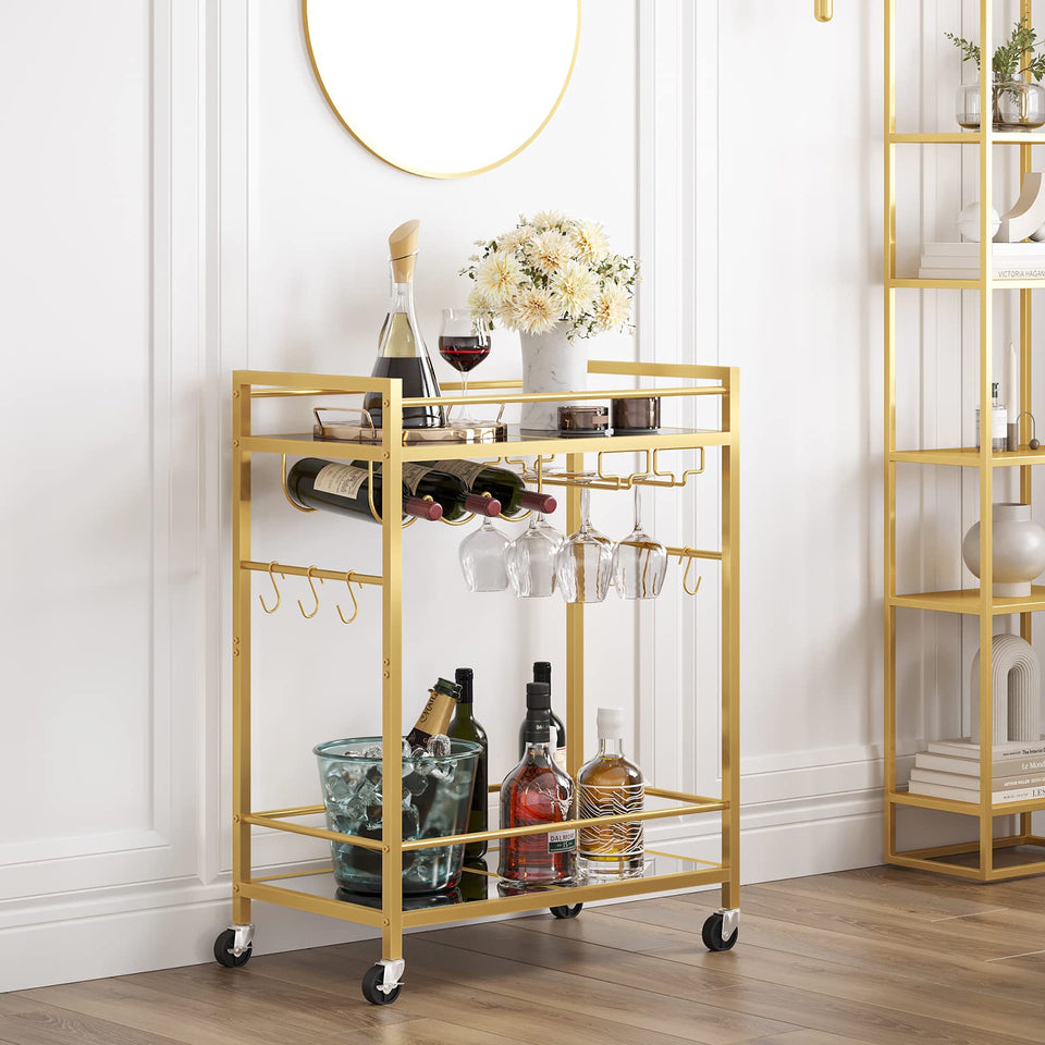 TUTOTAK bar cart with wine rack and glass holder for organized entertaining.