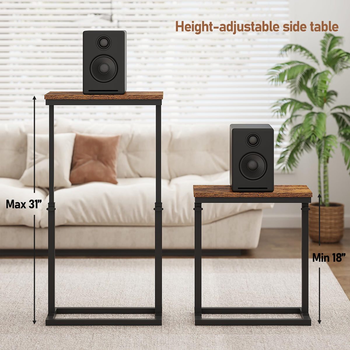 TUTOTAK between-two-sofas setup shows a sturdy, space-efficient surface.