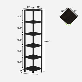 TUTOTAK black corner shelf shown in living room setup.